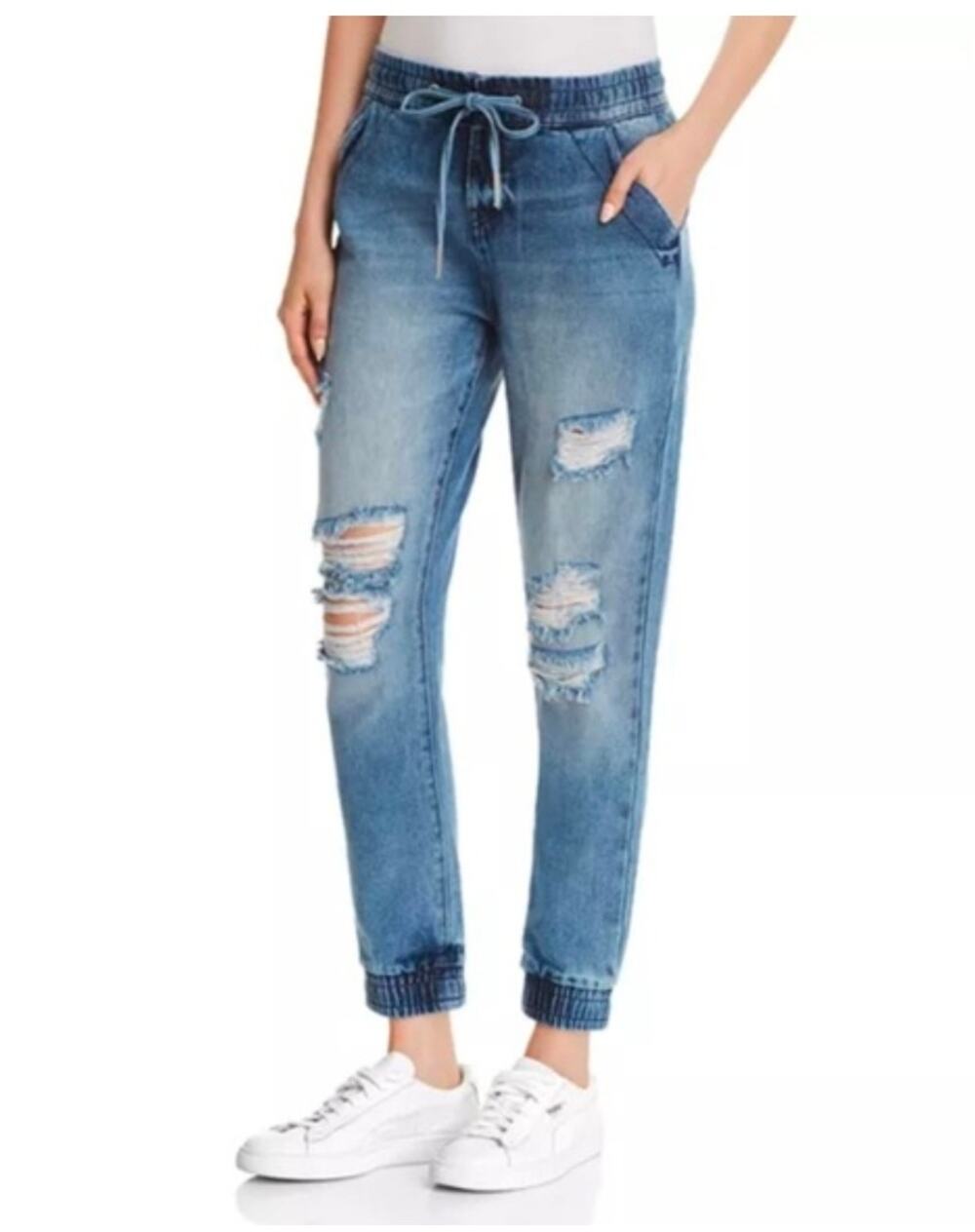 True Religion Distressed Drawstring Denim Joggers Light Wash Size Small